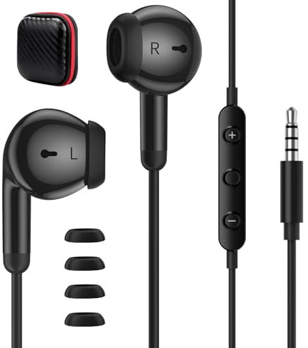 Wired Earbuds Earphones, 3.5mm Jack In-Ear Noise Cancelling Ear buds with Microphone HiFi Stereo Headphones Compatible with iPhone/iPad/iPod/Samsung/Huawei/Android,laptops Computer,MP3 Players,Black
