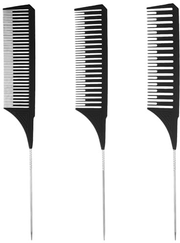 BOHUIZ 3Pcs Highlight Comb, Professional Highlighting Combs With Parting Tip, 3 Sizes Hair Dye Comb, Foiling Combs HighlightCombs for Highlighting for Home Hair Salon Weaving Styling(Black)