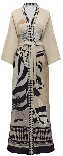 BABEYOND Robe de chambre kimono longue en mousseline de soie pour femme - Satin léger - Manches mi-longues - Coupe ample - Blanc - Taille unique
