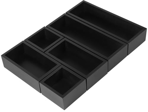 DBREAKS 6er Set Schubladen Organizer, Aufbewahrungsbox Bambus, Ordnungssystem Schublade Holz Stapelbar, für Küche, Make up, Badezimmer, Büro (Schwarz)