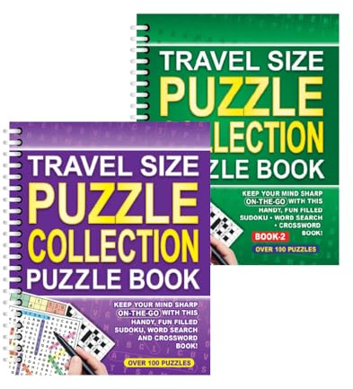 Sixstore A5 Spiral Bound Travel Size 3 in 1 Sudoku, Word Search, Crossword Puzzle Collection Book, 2 Books Supply - Choose Your Set (SET 2)