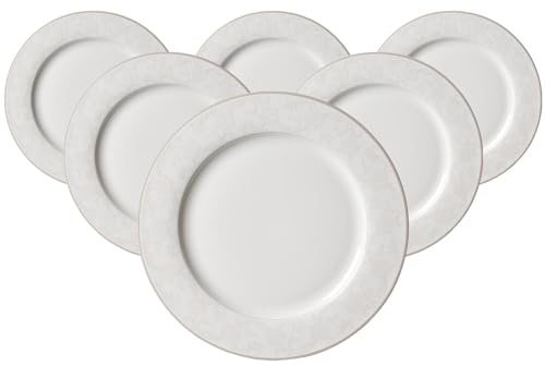 Ritzenhoff & Breker Isabella Speiseteller 27 cm, Runde Essteller mit Floral-Dekor im praktischen 6er Set, Porzellan, Spülmaschinengeeignet, Beige