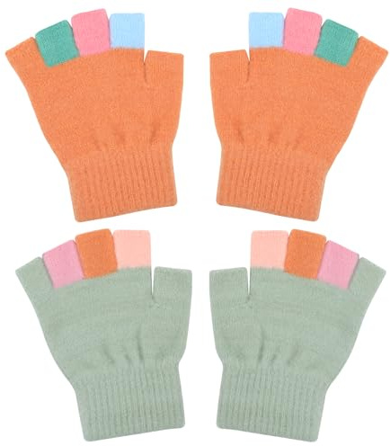 Kiiwah 2 Paia Guanti Senza Dita Bambino, Morbida ed Elastica Guanti Termici Bambina in Maglia, Inverno Caldo Guanti Mezze Dita per Ragazzo Ragazze 5-7 Anni Attività Indoor e Outdoor