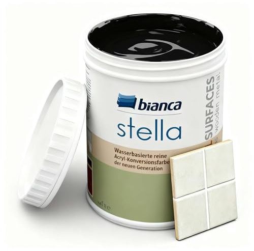 Bianca Stella Fliesenfarbe Ohne Schleifen - Wasserbasierter Parfümierter Fliesenlack für Badezimmer, Küche, Bodenfliesen, Wandfliesen - Schwarz, Glänzend, Kratzfest, Hochdeckend, 1000ml