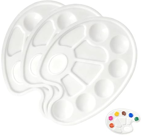 3Pcs Paint Tray Palette,Plastic Artist Painting Palettes,with Thumb Hole and 10 Wells,Acrylic Paint-Mixing Palette for Watercolor Acrylic Oil DIY Craft Professional Art Painting