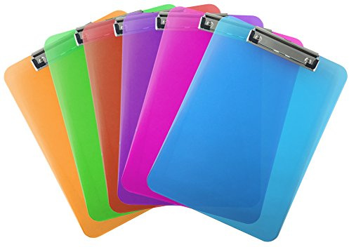 Trade Quest Plastic Clipboard Transparent Color Letter Size Low Profile Clip (Pack of 6) (Assorted)