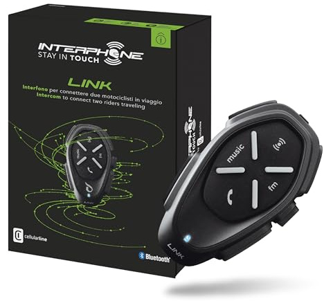 INTERPHONE LINK - Singolo - Interfono Bluetooth da Casco per Moto, Uso Pilota - Pilota, Distanza 300Mt, Autonomia Fino a 20 Ore, Mp3, GPS, Impermeabile, Universale.