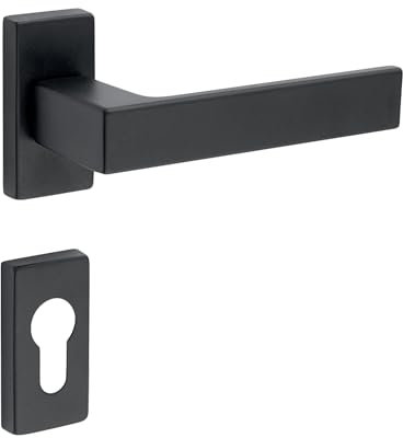 Gedotec Narrow Frame Lever Handle Set Push 1317 | Black Aluminum Door Handle | PZ Cylinder | for Room Doors on Narrow Rosette | Complete Set with Fixing Material