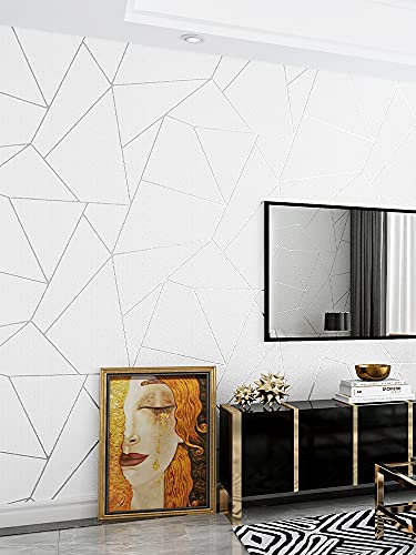 9,5 x 0,53 m moderna geometria triangolare lucido 4 colori goffrato strutturato carta da parati rotolo per camera da letto soggiorno 1,73 m L x 31,2 m L = 5,035㎡ (54 sq.ft) (bianco panna)