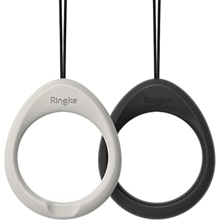 Ringke Cinturino ad Anello Dito (2 Pezzi) per Custodie Cellulare, Chiavi, Fotocamere, Maneggevole Silicone Antiscivolo Sottile Cellulari Supporto - Black & Light Gray