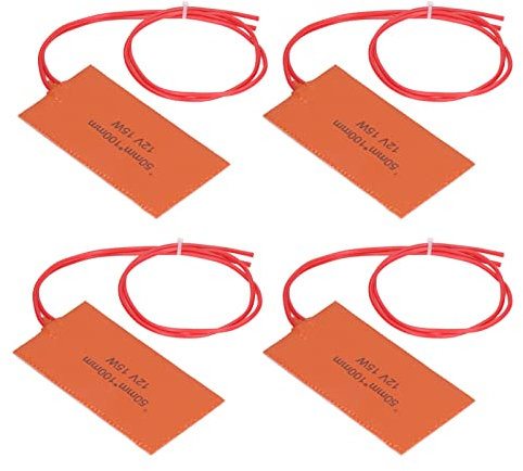 ciciglow Silikon-Heizkissen, 4 StüCk Flexible Heizmatte 12 V 15 W Trommeleimerheizung, 120-150 ℃ Eimerheizung FüR Rohrventil-Instrumententank, 50 X 100 Mm