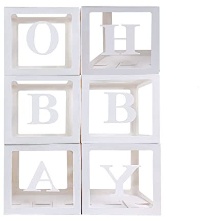 Ballonbox Dekorationen | 52 Buchstaben (2 Sets von A-Z) für benutzerdefinierte Namen, Geburtstagsfeier, Babyparty-Dekor, Geschlechtsoffenbarung, dekorative Blöcke (6 Boxen und 52 Buchstaben)