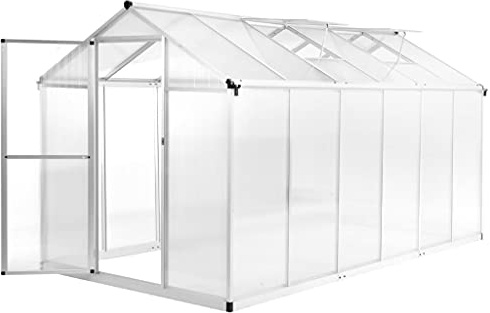 HOMIUSE Serra in alluminio, 362 x 190 x 195 cm, 13,41 m³, grande serra, in vetro, per riscaldamento invernale, per pomodori, da giardino, in vetro