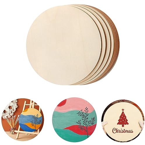 Floatdream 20 Piezas Discos madera natural, Rodajas madera redonda, Madera redonda creativa, Para manualidades, bodas y scrapbooking. (20 cm)