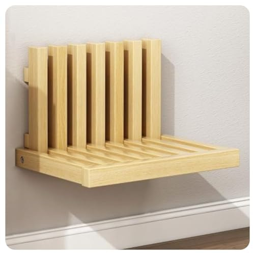 OLizee® Wall-Mounted Folding Stool Shower Seat Bench Entryway Stool Chair Wood Porch Chair Solid Invisible Shoe Changing Stool for Kids Adults Maximum Load 150lb Wood Color