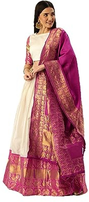 lehenga choli para mujer, trajes de fiesta de boda india listos para usar para mujer, Rosado y blanco, S