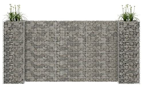 Makastle Parterre surélevé en Gabion H Fil d'acier, jardinière en Cage à Pierre, Lit Surélevé à Gabion, Parterre de Fleurs Jardin Terrasse Extérieur Jardinière, Panier à Pierres, 260x40x120 cm