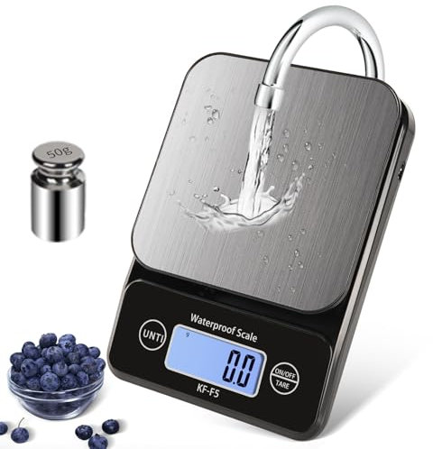 WISHSOM Báscula de alimentos impermeable IPX7, 5 kg/11 lb/0,5 g, peso digital de cocina de alta precisión, gramos y onzas, onzas y gramos para cocinar, hornear, pérdida de peso, amplio ángulo de
