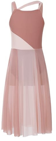 Alvivi Kinder Mädchen Ballettkleid Lyrisch Tanz Kleid Ballett Trikot Leotard mit Mesh Rock Jazz Modern Contemporary Tanzkostüm Hell Braun 134-140