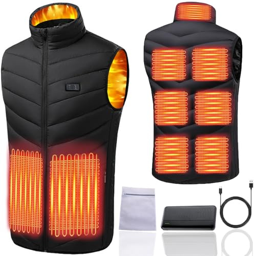 Gilet Riscaldato per Uomo e Donna, Giubbotto Riscaldato con 10000mAh Batteria Inclusa, Giacca Riscaldata con 3 Temperature 9 Zone Di Riscaldamento,Giubbino Riscaldato per Escursionismo Ciclismo Caccia