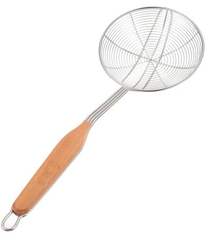 Cabilock Praktischer Küchen-schaumlöffel Aus Edelstahl Mit Holzgriff Hitzebeständiger Kochsieb Für Frittieren Und Abseihen Feinmaschiger Filter Zum Abtropfen Von Gemüse Fleisch Und Eiern