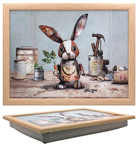 Mindre & Pavey Bug Art Scrap Rabbit Laptray med bönpåse för serveringsfat | Härliga knäbrickor för att äta på varv för middag eller Breatfast | Nydesignade matbrickor för varv
