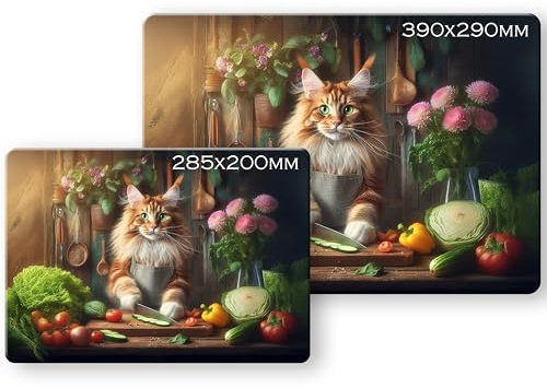 Noble & Page - Planche à découper en verre trempé - 390 x 290 mm - Motif chat de cuisine Ginger Maine Coon