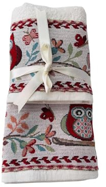 Corredocasa Set 2 Pezzi Asciugamani Spugna Idrofila 100% Puro Cotone Coppia Asciugamano Viso 60x110 + Ospite 40x60 cm Balza Stampa Gufetti Morbidi Assorbenti Italia Ottimi per Casa Bagno (Fantasia 2)