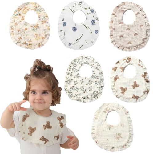 Oaygat 6 Packs Baby Bandana Dribble Bibs Cotton Teething Bibs Infant Feeding Bibs Soft and Absorbent Bids with Adjustable Snaps Waterproof Drool Bibs for 0-36 Months Unisex Girls Boys Newborn Toddlers