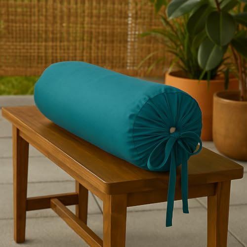 SAFFRON HANDICRAFTS Cervical Neck Roll Pillow Cover with Cotton Bolster Pillowcases for Cylindrical Cushion and Drawstring Closure Round Neck Pillowcase 6 x 18 (15 x 45 cm) Teal Blue