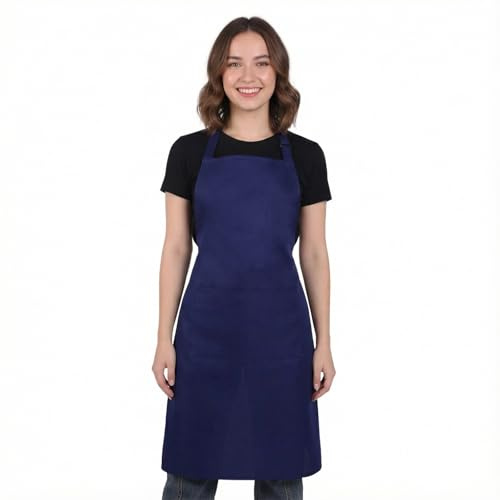 Jxiwfvl Kitchen Apron Adjustable Bib Cooking Apron Work Women Men Aprons with 2 Pockets Water & Oil Resistant Dark Blue for Waitress Waiter Server