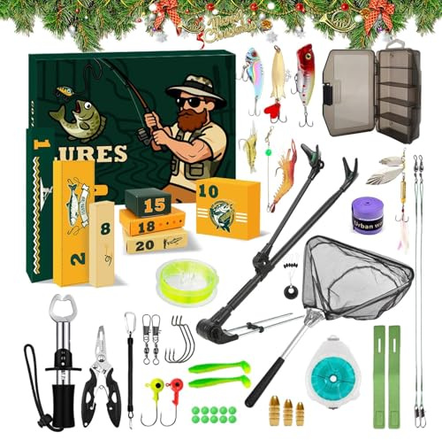 Fiskeutrustning adventskalender, återanvändbara fisketillbehör 24 dagar festliga gåvor för strumpor, adventskalender jul material | För vuxna fiskare pojkar och
