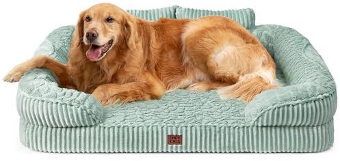 EHEYCIGA Cama Perro Ortopédica Grande 106x76 cm, Sofá Cama con Respaldo Alto, Colchón Perro Viscoelastica Impermeable, Funda Lavable, Verde