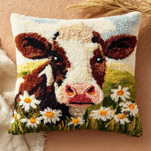 AxiangziK Kit De Cojín De Con Gancho De Pestillo,Vacas y flores