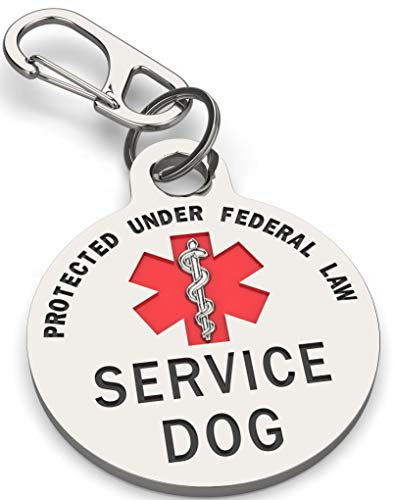 Service Dog Tag Double Sided with Federal Protection & Red Medical Alert Symbol | 1.25 Inch Durable Pet ID Tags | Easily Attach to Collar, Harness, Vest | Service Dog Identification Tag