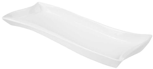 Dajar AMBITION Servierplatte schmal lang 30 x 11 cm Salsa Welle Servierteller weiß aus Porzellan leicht geschwungen Spülmaschine & Mikrowelle 1 Stück