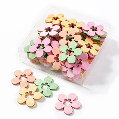 Decorazione estiva – Piccoli e colorati fiori in legno – 72 pezzi (4 cm) – Decorazione da tavolo/decorazione da tavola/spargimento da tavola/spargimento di fiori in legno, decorazione da spargere