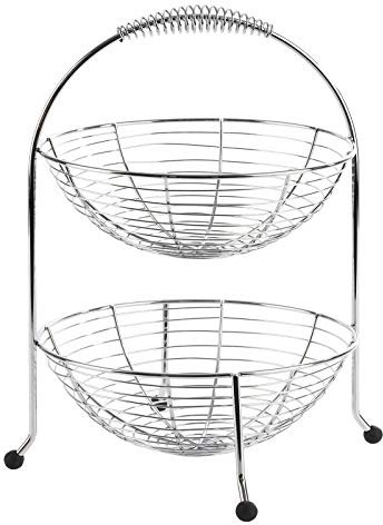 APS 30325 Etagere, Obstschale, Obst-Etagere, ergonomischer Griff, stehend auf schwarzen Antirutsch-Füßen, 28 x 28 cm, 37 cm Höhe, Silber