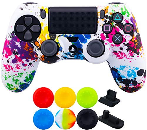 9CDeer 1 x Silicone Trasferimento Stampare Protettivo Copertina Skin + 6 Thumb Grips e Tappi Antipolvere per Controller PS4 / Slim/Pro Graffiti