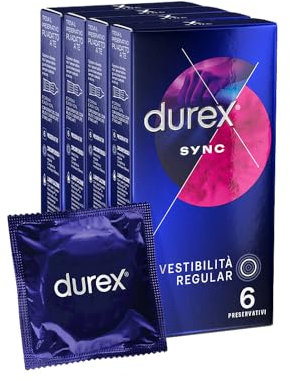 Durex Sync Preservativi Ritardanti per Lui e Con Rilievi e Nervature per Lei, 24 Pezzi