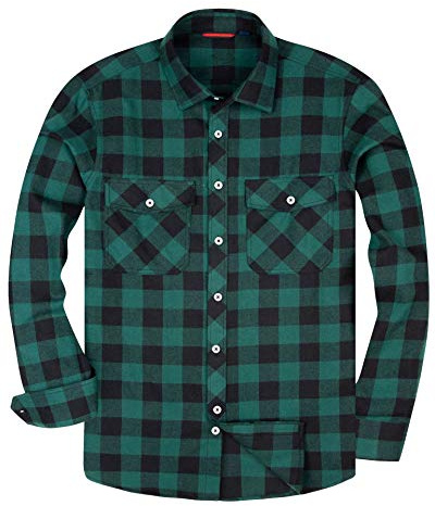 Alimens & Gentle Men's Button Down Regular Fit Long Sleeve Plaid Flannel Casual Shirts Green Black