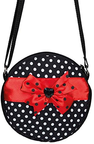 Amakando Stylische Rockabilly Umhänge-Tasche mit Polka Dots/Schwarz-Rot 18x18cm / 50er Jahre Damentasche mit Punkten/Perfekt geeignet zu Fasching & Karneval