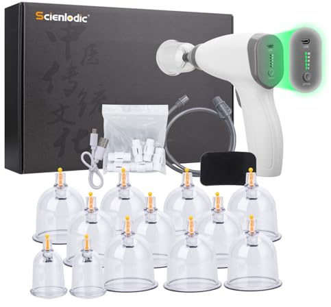 12-teiliges elektrisches Schröpf-Set, Cellulite-Schröpftherapie-Massagegerät, wiederaufladbares Vakuum-Schröpfen, einstellbares Saugset, Gua Sha und Schröpfgerät, Schmerzlinderung für den Rücken