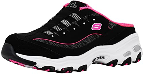 Skechers Women's D'Lites Slip-On Mule Sneaker Black/Hot Pink 10