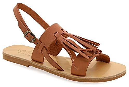 41 Rotbraun Emmanuela Antike griechische handgefertigte flache Ledersandalen, Sommerschuhe für Damen mit verstellbarem Schnallenriemen, Zehenring Riemchen Sandalen, Knöchelmanschetten Sandalen