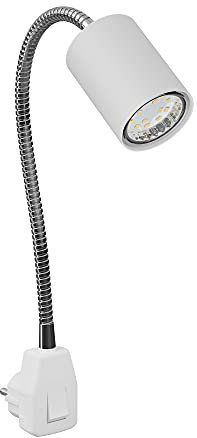 ledscom.de GU10 Steckdosenlampe WAIKA Schwanenhals, Schalter, weiß inkl. GU10 LED Lampe 227lm warmweiß
