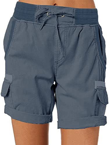 Achinel Womens Cargo Shorts Wide Leg Summer Casual Cotton Shorts Ladies Drawstring Shorts Outdoor Hiking Loose Fit Shorts L Dark Blue