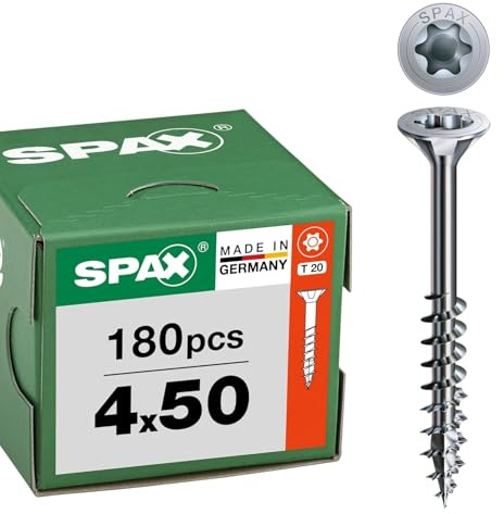 SPAX Tornillo Universal 4 x 50 mm, 180 pzas., T20, Rosca Parcial, WIROX | Tornillos para madera con punta 4CUT, cabeza avellanada MULTI y T-STAR plus para bricolaje y carpintería profesional