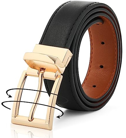 AWAYTR Reversible Leather Belt for Women - Two Color-in-One Belt for Jeans Dress Women Men Belt with Rotated Buckle(Brown/Black with Golden buckle 39in-45in)