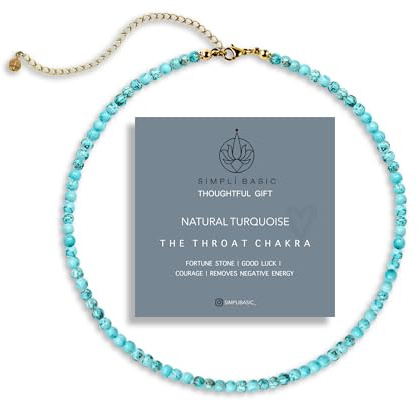 SIMPLÍ BASIC Natural Healing Gemstone 4mm Bead Necklace | Womens & Mens Beaded Fashion Jewellery | Inc Gift Box (Turquoise)|Valentines, Anniversary,Gifts for Her,Mother's Day